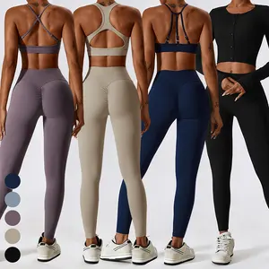 Atacado Sport Suit Leggings de cintura alta Sports Bra Custom Activewear Vestuário Workout Wear Yoga Set Mulheres Gym Fitness Sets