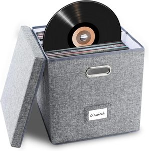 Scatola Porta Dischi in Vinile, Contiene Oltre 50 Singoli, Organizzatore Decorativo per LP con Coperchio, Robusta Scatola per Traslochi - Product Image 5