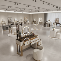 Ensemble coiffeuse moderne en bois massif 2026 avec miroir sur pied LED haute définition extensible, idéal pour appartement et chambre à coucher
