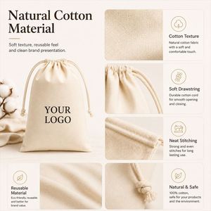 Bolsa de Algodón Reutilizable con Cordón, Logotipo Personalizado Impreso, Bolsa Ecológica Suave para Regalos, Joyería y Cosméticos - Product Image 3