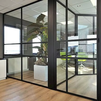 Cloison de bureau en verre et acier noir sur mesure, cadre fin, séparateur de pièce intérieur pour bureaux modernes