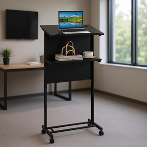 Escritorio de Oficina con Altura Ajustable y Superficie Inclinada, Color Negro, Metálico, Moderno, Independiente, con Almacenamiento - Product Image 2