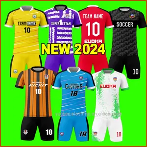 Grosir 2024 musim baru kaos sepakbola baju sepak bola bergaris Thailand kualitas Jersey sepak bola klub pakaian sepak bola untuk pria