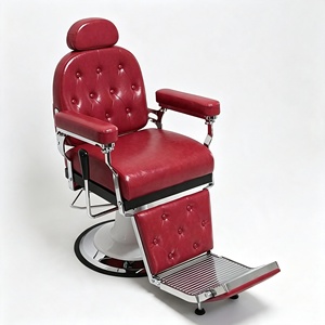 เก้าอี้ตัดผมชายสไตล์วินเทจย้อนยุคสีดำเทาหนังสังเคราะห์ปรับเอนได้ - Product Image 2