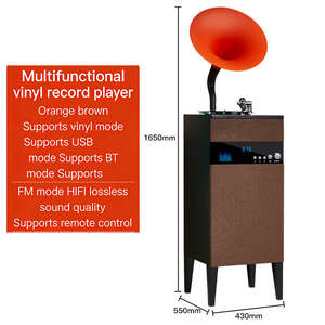 Tocadiscos Inalámbrico BT Moderno con Base, Radio FM USB, 3 Velocidades, Todo en Uno, Decoración de Audio para el Hogar, Madera y Metal - Product Image 5