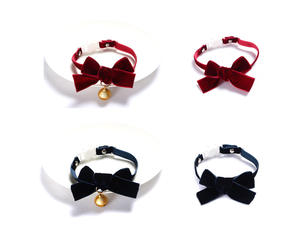 도매 조절 애완 동물 고양이 목걸이 벨 분리형 Bowtie 귀여운 안전 버클 단색 벨벳 고양이 Bowtie - Product Image 2