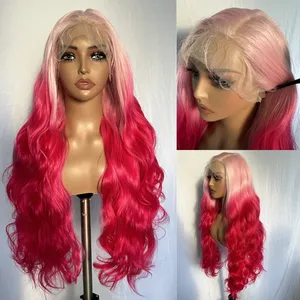Synthetic Hair Wigs X-TRESS Body Wave Synthetic Hair Ombre Colored Synthetic Wigs With Middle Part Lace Natural Hair Wigs Fiber Wigs For Women Party