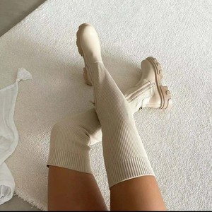 Stretchy Fabric Botin Tacon Long Style <b>Platform</b> Over the Knee Knit Thigh High <b>Boots</b> - Product Image 3
