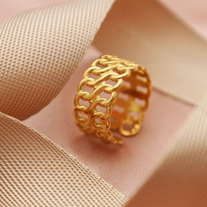 European American Retro Wide Face Pleated <b>Titanium</b> Steel <b>Ring</b> 18k Gold Hollow Geometric Unisex Fashion Jewelry Gift - Product Image 4