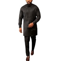 Ensemble de Prière Islamique pour Hommes Tendance Tenue 2 Pièces Solide Dashiki Chemise et Pantalon Grandes Tailles Vêtements Ethniques pour Musulmans