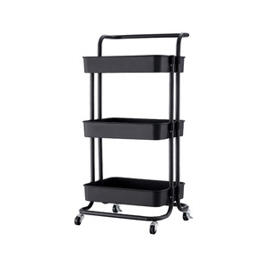Organisateur mobile Chariot de <span class=keywords><strong>salon</strong></span> de coiffure Chariot de cuisine Étagère de rangement 3 couches pour snacks et légumes Chariot à roulettes avec roues - Product Image 2