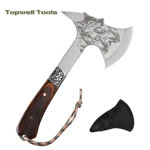 Innovative Design Wolf Pattern Multi Outdoors Tactical Camping Axe Survival Hunting tool With Wooden Handle Oxford Bag Rope