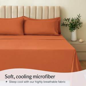 6 PC Queen Sheet Set, Rayon aus Bambus bettwäsche, maschinen wasch bare Hotel bettwäsche Silky Soft - Autumn <span class=keywords><strong>Orange</strong></span> Queen - Product Image 2