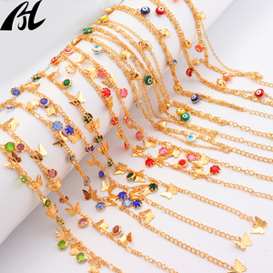 Haute qualité réglable en métal or pied chaîne bohême bracelets de cheville <span class=keywords><strong>Bracelet</strong></span> avec cristal papillon et diable oeil en vrac bijoux en laiton - Product Image 2