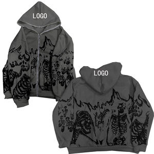 เสื้อมีฮู้ดซิปเต็มตัววินเทจพิมพ์ลายทั้งตัวพร้อมผ้าฟลีซผ้าฝ้ายโพลีเอสเตอร์ประดับพลอยเทียมกันน้ำสำหรับฤดูใบไม้ผลิ - Product Image 4