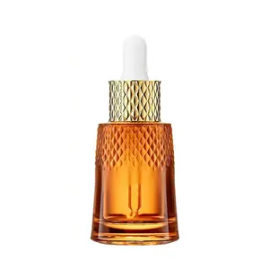 1 Oz Perfume Óleo Fundo Grosso Garrafas De Vidro Soro Skincare Cosméticos Cone Forma Garrafa 30ml com Borracha De Ouro