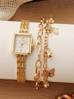 2 Buah - Jam Tangan Kotak Kecil Bergaya Vintage Prancis untuk Wanita + Set Gelang. Jam Tangan Quartz.