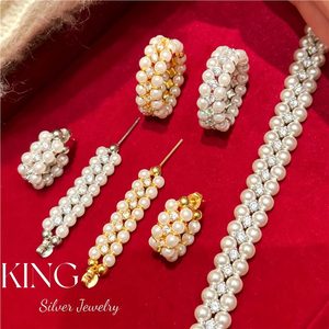 Ensemble de bijoux en argent King Silver, perles, bijoux de mariage, bijoux de mode pour femmes - Product Image 1