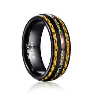 Tungsten Carbide Ring Luxury Men Rings Inlay Crushed Opal Napkins Ring For Wedding