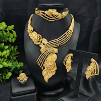 Ensemble de bijoux en zircon 4 pièces plaqué or 24 carats, collier, boucles d'oreilles, bracelet, bague, style vintage euro-américain africain, vente chaude