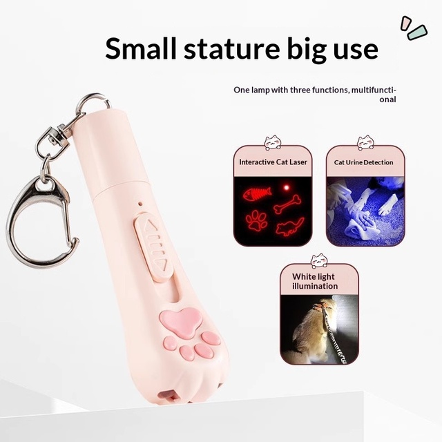 USB Rechargeable Eco-Friendly Switchable Purple White Light Illumination Multifunction Laser Pointer Keychain Cat Toy Pet Laser