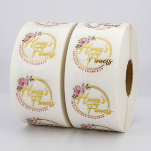 Étiquettes personnalisées transparentes rondes pour fleuriste, autocollants en vinyle imperméables avec logo en feuille d'or pour l'emballage des fleurs - Product Image 5