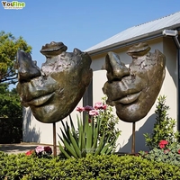 Statue de visage en bronze, sculpture abstraite de tête humaine, finition or antique, art de jardin extérieur pour villa