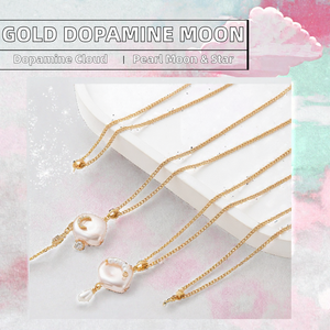 Collier pendentif nuage plaqué or 18 carats avec perle baroque, lune, étoile et zircon incrusté, chaîne à maillons pour femme, idéal pour les soirées - Product Image 2