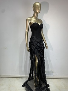 <span class=keywords><strong>Robe</strong></span> de soirée <span class=keywords><strong>bustier</strong></span> de luxe sans bretelles avec garniture en strass, volants asymétriques, traîne en mousseline, coupe moulante, <span class=keywords><strong>longue</strong></span>, pour bal de promo et soirée de gala - Product Image 3