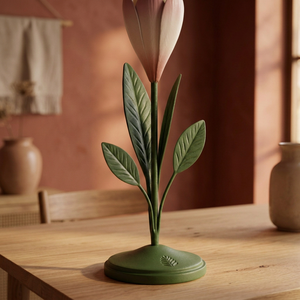 Juego de 2 portavelas con forma de tulipán, decoración para el hogar y bodas de metal verde, duradero - Product Image 2