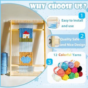 Wooden Loom <b>Diy</b> Craft <b>Kit</b> For Girls Home Use Tapestry Weaving Machine With 12 Colorful Yarns - Product Image 1
