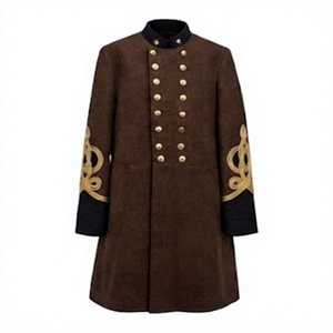 Abrigo de lana marrón para hombre, estilo frac, doble botonadura, abrigo histórico con mangas bordadas. - Product Image 1