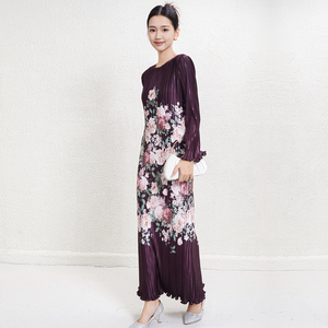 Robe plissée élégante Miyake pour femmes, manches longues, col rond, robe maxi pour <span class=keywords><strong>soirée</strong></span>, <span class=keywords><strong>tenue</strong></span> de <span class=keywords><strong>soirée</strong></span> - Product Image 4