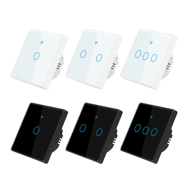 Tuya Wifi Wall Touch Switch No Neutral Alexa Google Home 1/2/3 Gang EU UK WiFi Smart Tamper Resistant Touch Switch Plug Sockets
