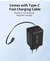 Cargador de Pared USB Tipo C Retráctil con Cable QC PD Plegable, Adaptadores para Laptop y Teléfono, 45W 65W, Carga Rápida, Enchufe EU/US