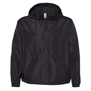 Men's <b>Black</b> Hooded <b>Windbreaker</b> Jacket Full Sleeve Lightweight Elastic Waist Casual Winter Printed Solid Color Polyester - Product Image 1