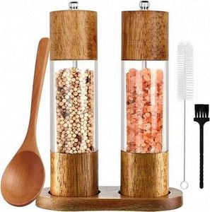 Premium Acrylic Salt and <b>Pepper</b> <b>Grinder</b> Set, Manual Salt and <b>Pepper</b> Mills- Wooden <b>Pepper</b> Shakers with Adjustable Ceramic Core - Product Image 1