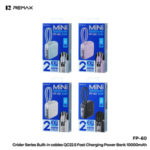 Cargador Portátil REMAX FP-60 de 10000mAh, Carga Súper Rápida de 22.5W, Cables Integrados, Correa, Mini Cargador Portátil con Pantalla Digital - Product Image 2