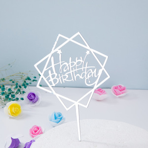 Suministros de pastel de fiesta personalizados, Decoración de Pastel acrílico de oro, plata y rosa, cartel de <span class=keywords><strong>feliz</strong></span> <span class=keywords><strong>cumpleaños</strong></span> - Product Image 6