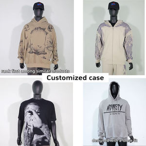 Sweat à capuche court de haute qualité sans chaîne sweat à capuche lourd GSM polaire goutte épaule conception imprimé lavé gonflé - Product Image 4