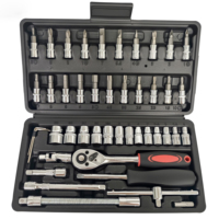 Kit de clés à douilles à cliquet en acier au carbone de 46 pièces, design portable avec étui rigide pour la réparation quotidienne de voitures, motos et vélos