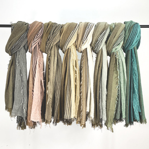 2024 vente chaude islamique Viscose Voile coton écharpe voile ombragé châle rayures sale teinture instantanée Hijabs Turbans pour les femmes musulmanes - Product Image 2
