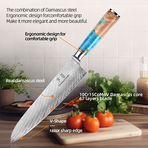 Couteau <span class=keywords><strong>de</strong></span> <span class=keywords><strong>chef</strong></span> classique à lame pleine en acier inoxydable VG10 à 67 couches, 6-7,9 pouces, damas, ambidextre, ensemble <span class=keywords><strong>de</strong></span> couteaux en résine bleue - Product Image 2