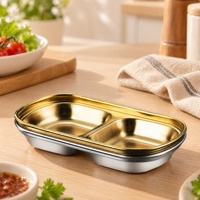 Plat à sauce en acier inoxydable 304 plaqué or pour Kimchi Bulgogi, plateau à condiments coréen pour barbecue, usage professionnel en restaurant