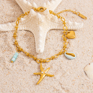 Starfish <b>Bracelet</b> Gold Chain <b>Shell</b> Heart Pendant Ocean Theme Women's Jewelry Everyday Wear - Product Image 3