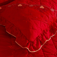 Parure de lit de luxe rouge en coton biologique naturel brodé avec housse de couette en bambou pour mariage