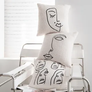 Nordique ins laine peluche boucle housse de <span class=keywords><strong>coussin</strong></span> géométrique <span class=keywords><strong>abstrait</strong></span> broderie <span class=keywords><strong>visage</strong></span> jeter taie d'oreiller pour chambre maison canapé - Product Image 1
