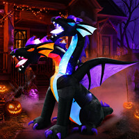 Décorations d'Halloween gonflables d'extérieur de 7 pieds, dragon à 2 têtes pour jardin, pelouse, cour, décorations effrayantes avec lumière LED intégrée