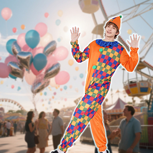 Costume de clown drôle d'Halloween adulte pour hommes Combinaison Noël <span class=keywords><strong>Joker</strong></span> Dress Set Carnaval Gift - Product Image 1