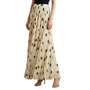 Elegante <span class=keywords><strong>Gonna</strong></span> Lunga in Chiffon Crema con Stampa Leopardata da Donna, a Vita Alta, Plissettata, Modello A-Line, per Ufficio e Uso Quotidiano, Primavera Autunno - Product Image 2